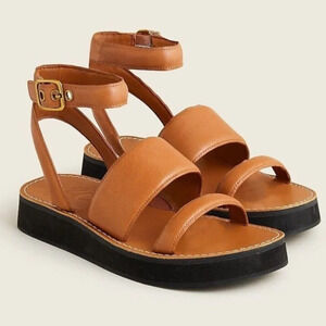 J Crew Mallorca Ankle Strap Brown Platform Heels Sandals Shoes 8